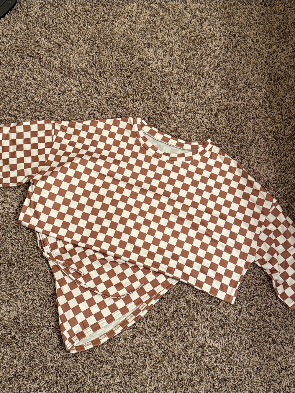 Women's Brown & White Checkerboard Top & Shorts